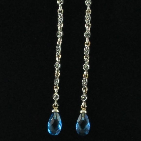 Blue Crystal & Marcasite Dangle Earrings - Picture 5 of 14